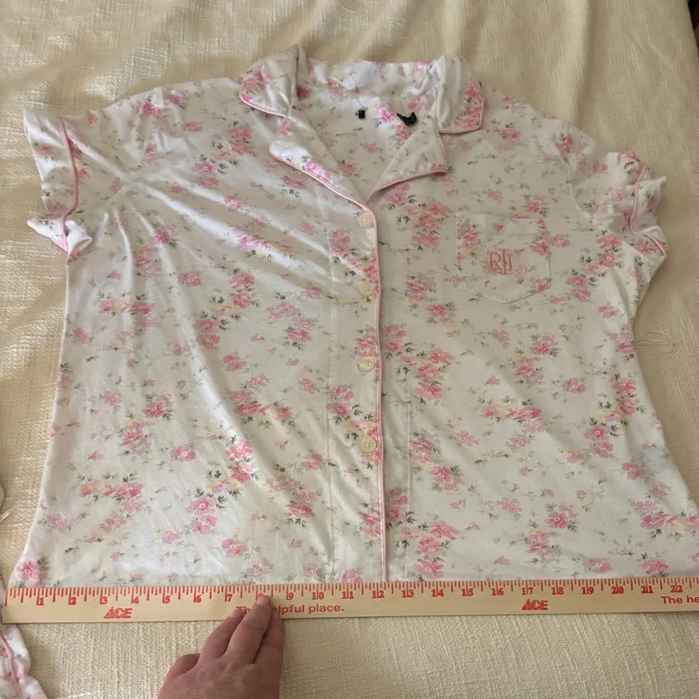 Lauren Ralph Lauren Ivory & Pink Floral Pajama Set Women’s XL Knit Button Up - Picture 13 of 13